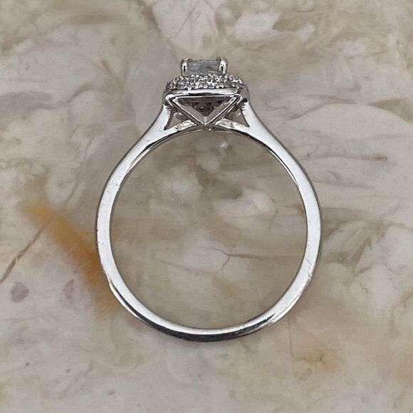 925 Sterling Silver & Cubic Zirconia Emerald Cut Halo Ring - Picture 6 of 9